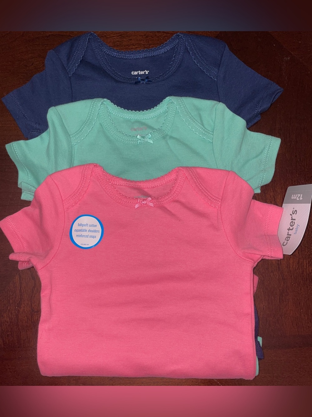 3 Pack Carter's Pink, Mint & Navy Short-Sleeve Baby Bodysuit Set